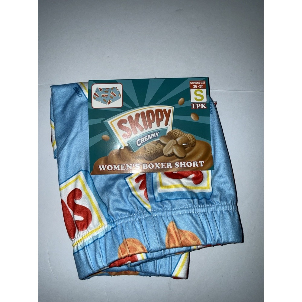 Skippy Women Boxer Shorts Small Blue Peanut Butter Stretch Lounge Novelty NEW